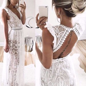 White Boho lace maxi dress with nude bodice